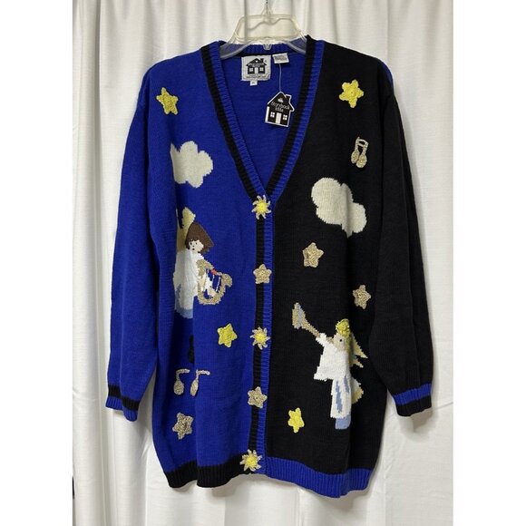 Storybook Knits Sweaters - Vtg StoryBook Knits Sweater Cardigan Blue Angels Women's HSN Embroidered XL
